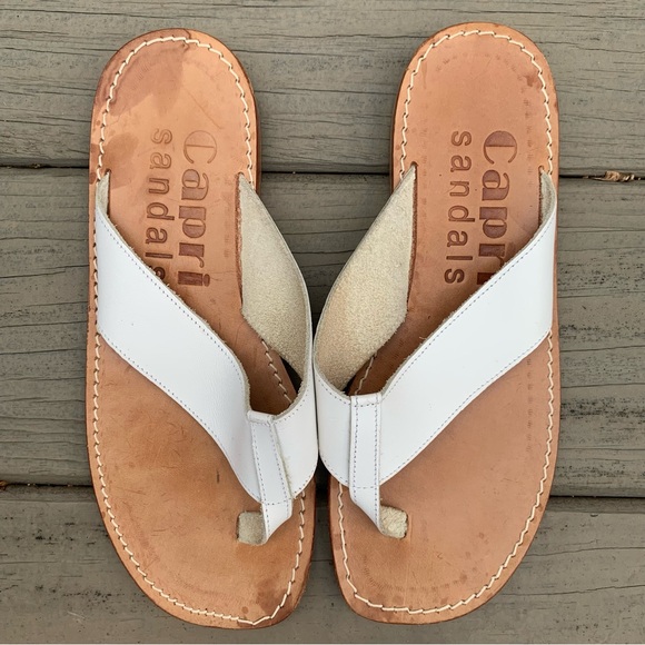 Capri Sandals white leather thong flip flops sandals made in Capri Italy size 9 - Picture 5 of 12